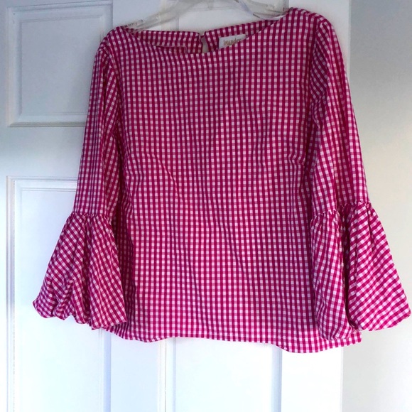Pretty pink checked blouse with ruffle sleeve L - Picture 1 of 7